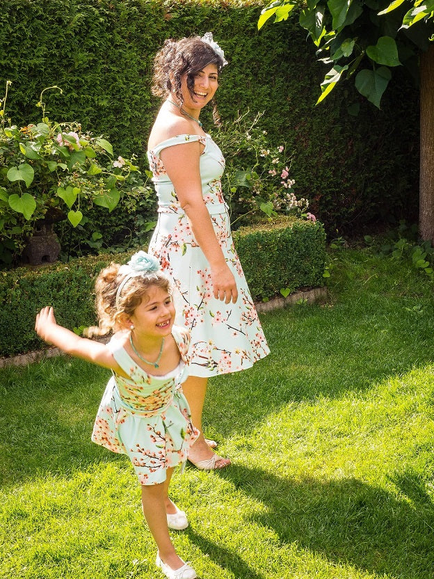YMING Moeder en dochter Maxi Casual Ronde Hals Jurk Boheemse Patroon Jurk Lange Splice Jurk, Rose en grijs, M YMING Moeder en dochter Maxi Casual Ronde Hals Jurk Boheemse Patroon Jurk Lange Splice Jurk, Rose en grijs, M